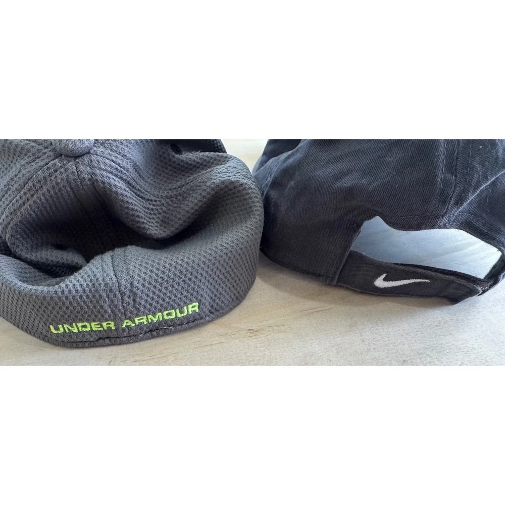 Kids Nike and Under Armour Baseball‎ Hats Bundle Grey Neon Green Size 4-7 Years